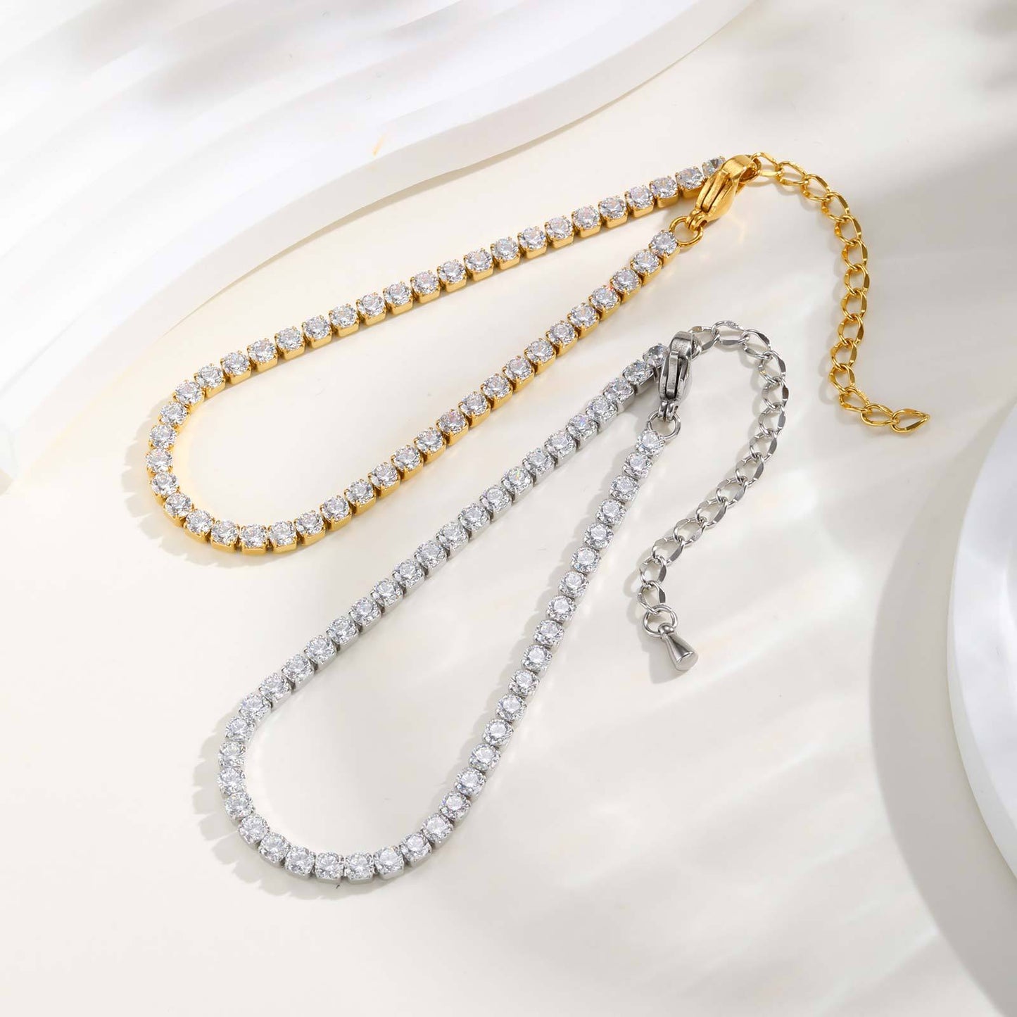 Women's Steel Zircon Chain Tennis Golden Titanium Necklaces