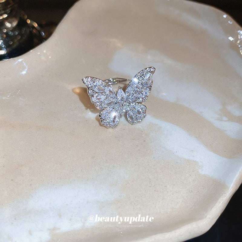 Fairy Luxury Zircon Butterfly Opening Light Trendy Index Finger Niche Ring