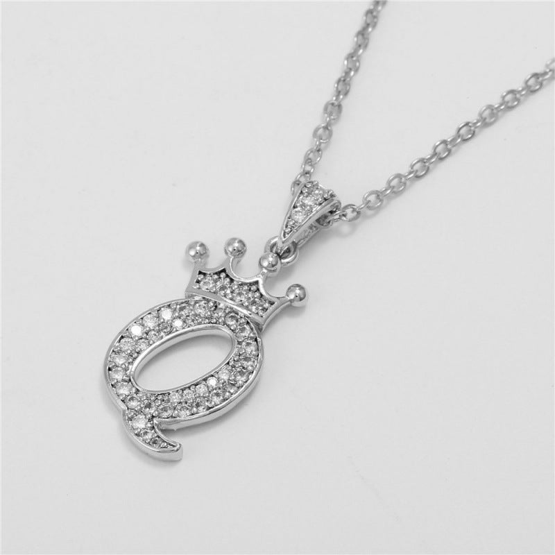Zircon Crown English Letter Design Gold Clavicle Necklace