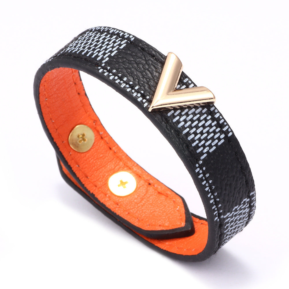 Popular V-shaped Leather Plaid Stripe Holiday Bracelets