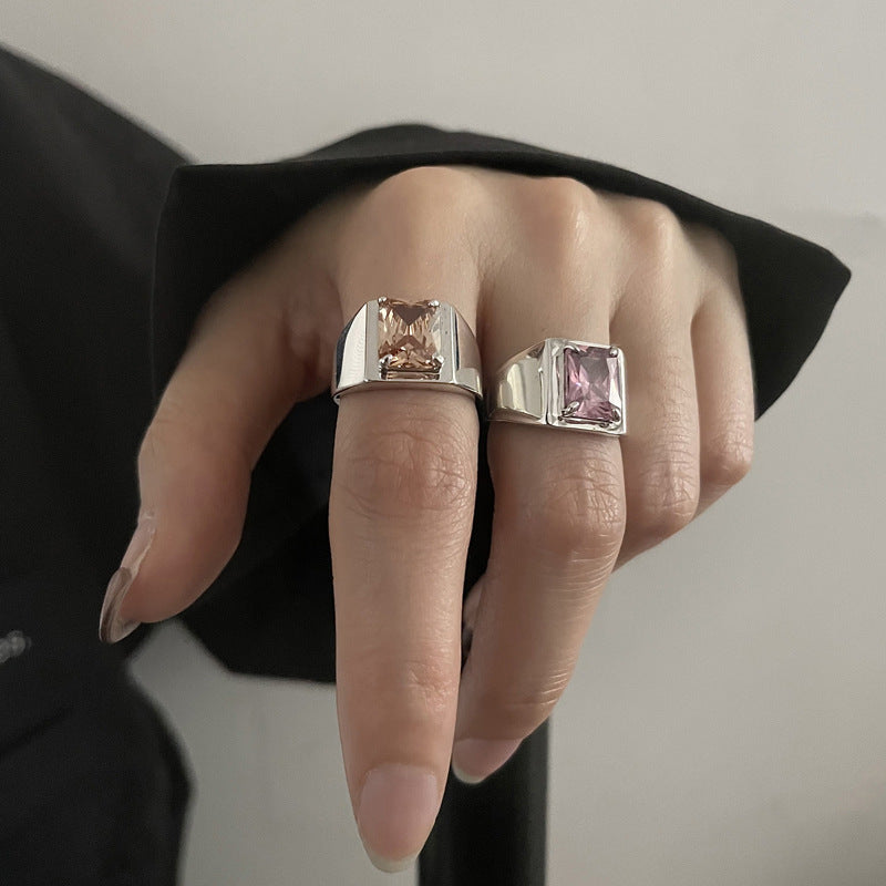 Women's Optional Pink Zircon High-grade Wide Face Rings