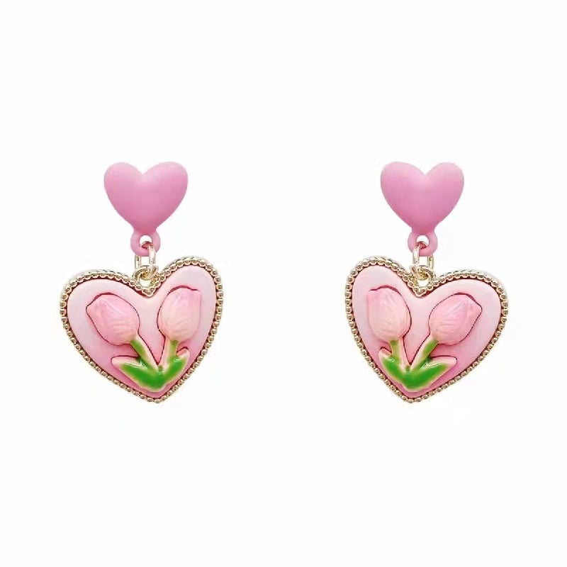 Fashion Pink Tulip Small Fresh Flower Earrings