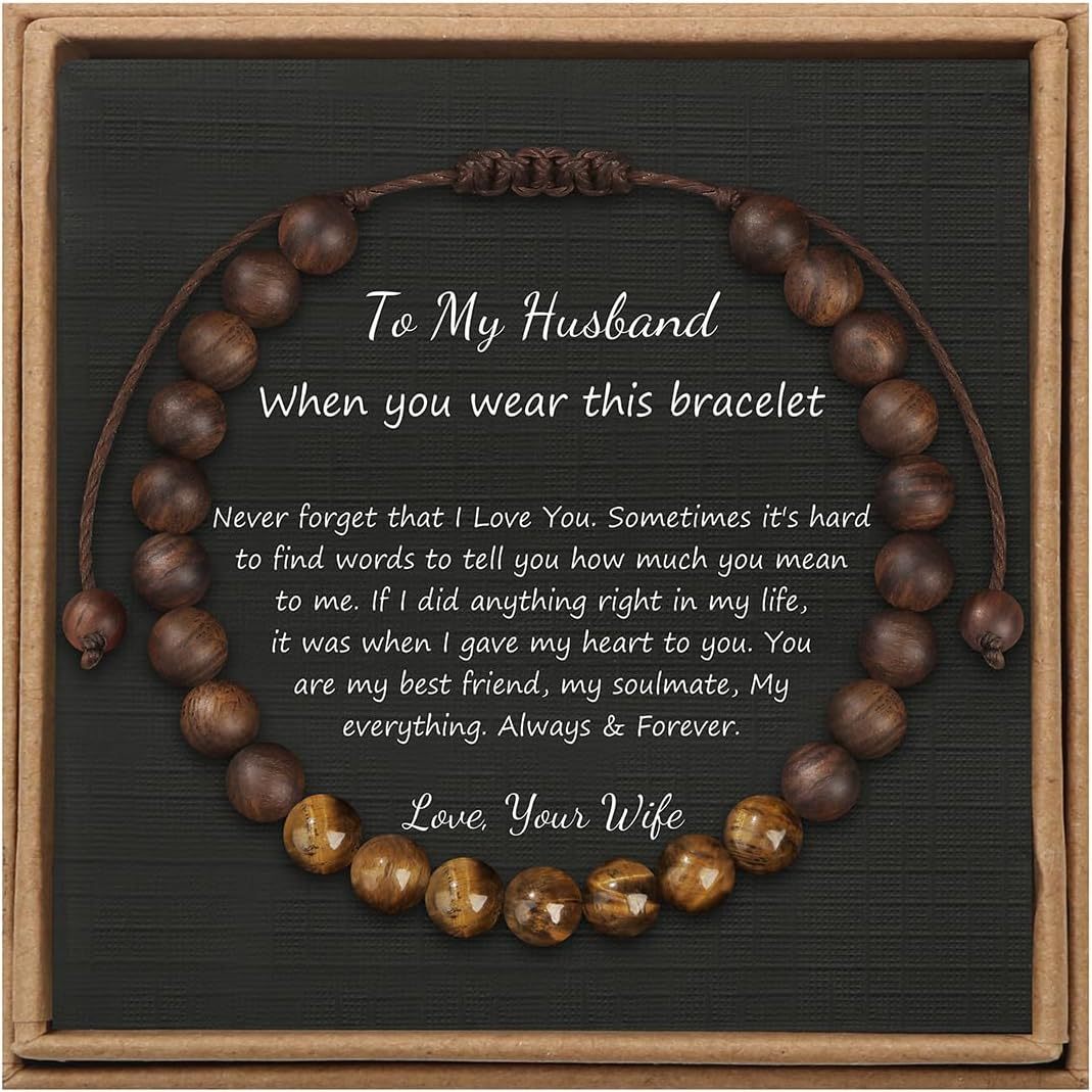 Men's Stone Tiger Eye Woven Adjustable Beaded Bracelet