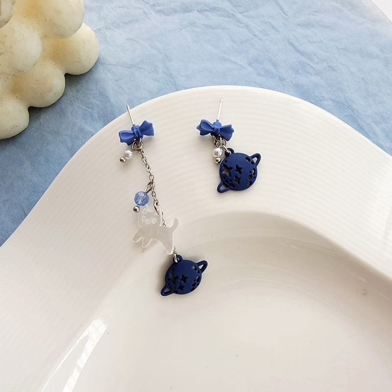 Design Sier Needle Klein Blue Bow Earrings