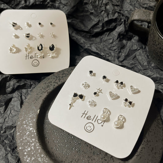 Heart Zircon Earings Set Cold Sweet Cool Style Earrings