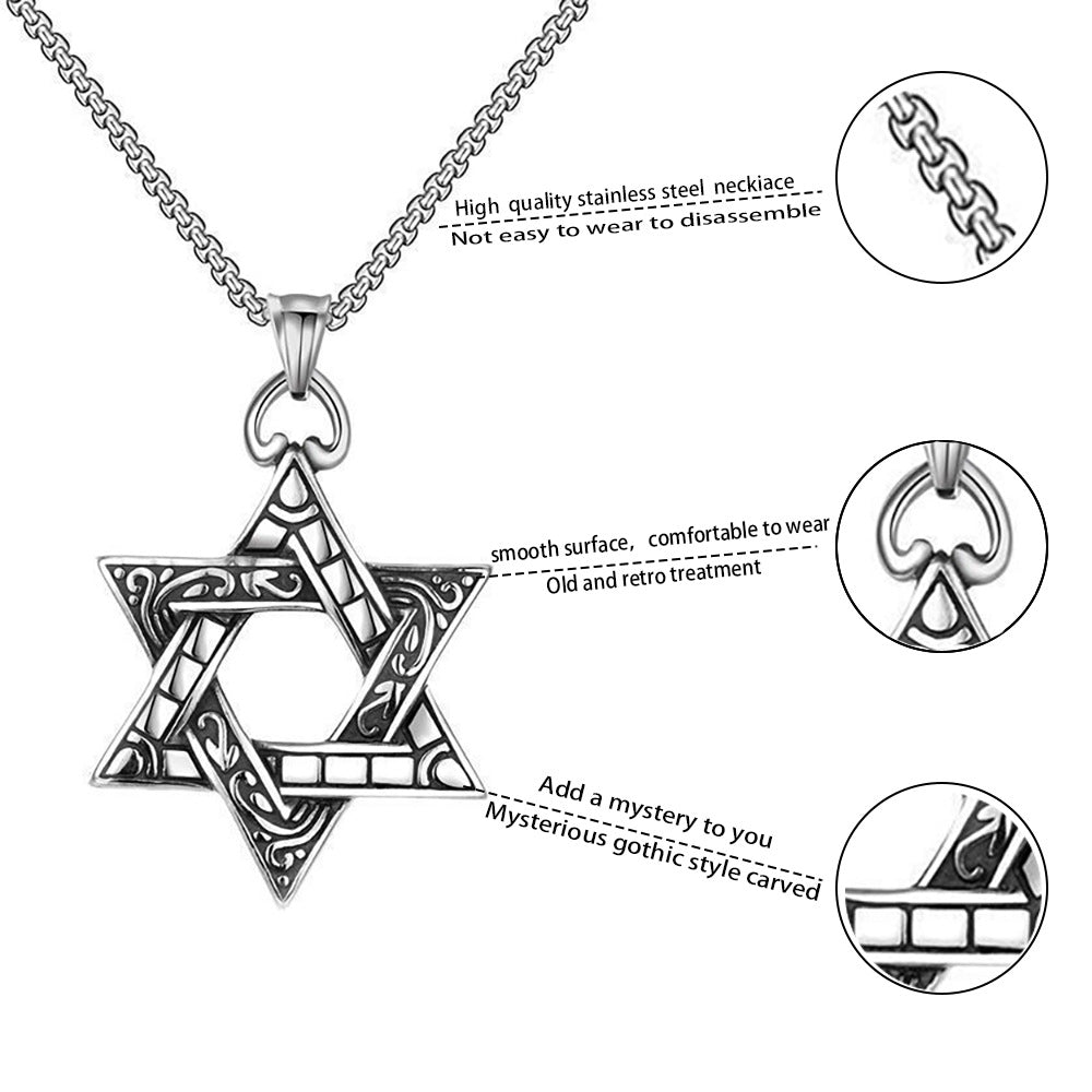 Men's Steel Six-pointed Star Vintage Stainless Hexagram Pendants