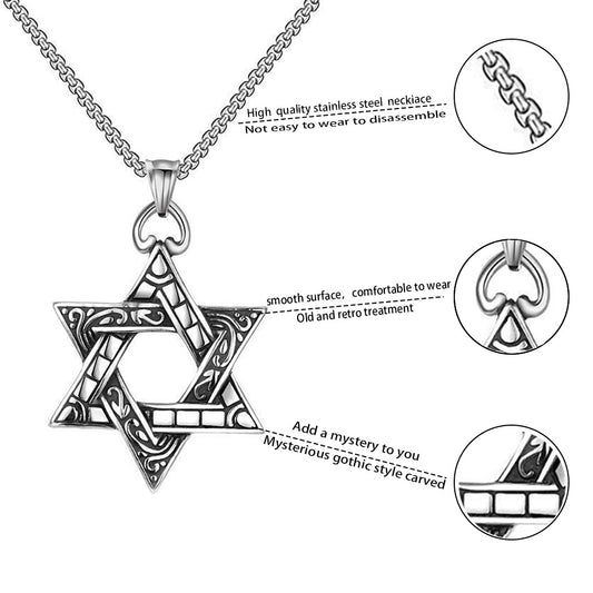 Men's Steel Six-pointed Star Vintage Stainless Hexagram Pendants