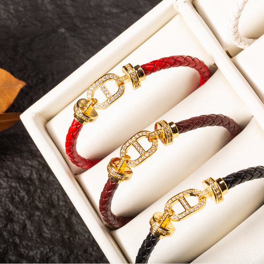 Pig Nose Full Diamond Pu Light Luxury Bracelet