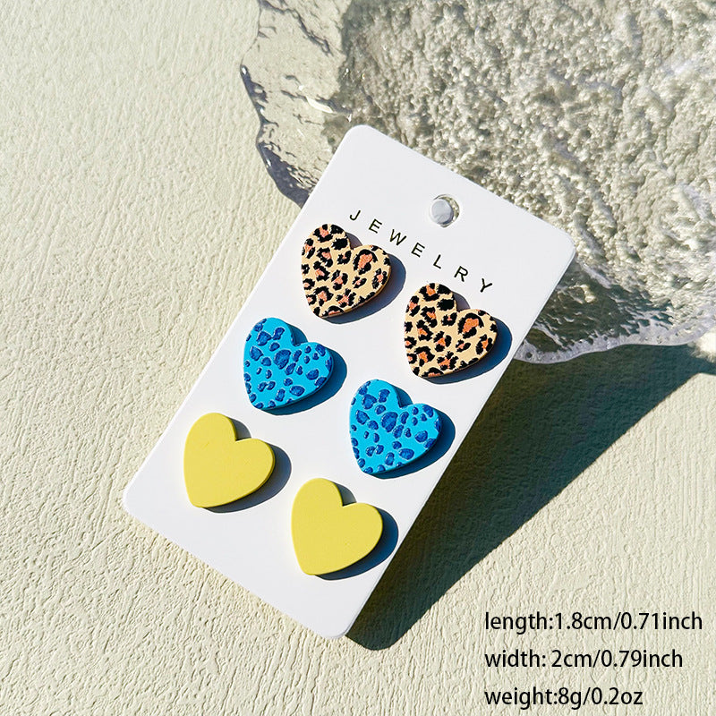 Women's Valentine's Day Denim Love Paint Printing Clay Quality Earrings