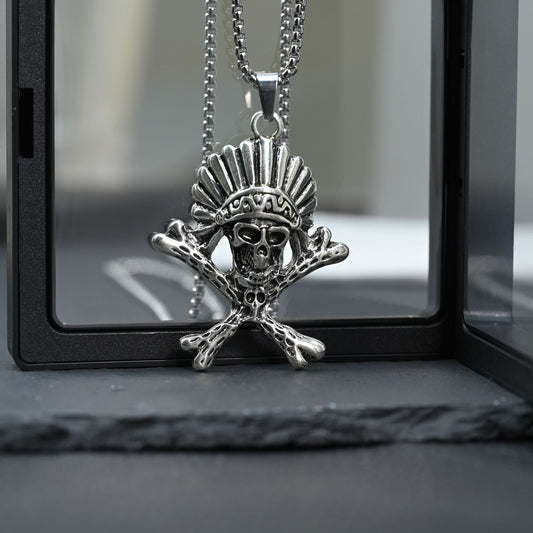 Men's Steel Hip Hop Vintage Indian Skull Halloween Necklaces