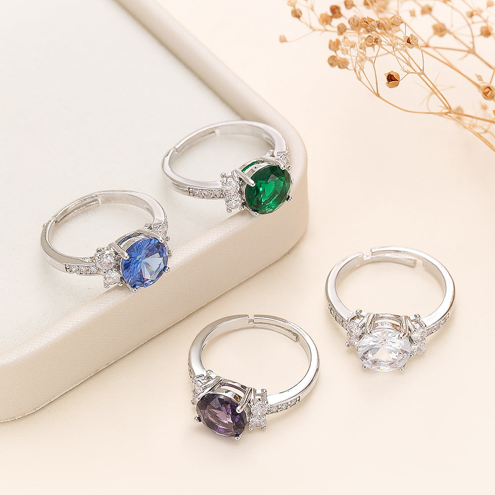 Sapphire Blue Crystal Zircon Female White Plated Golden Rings