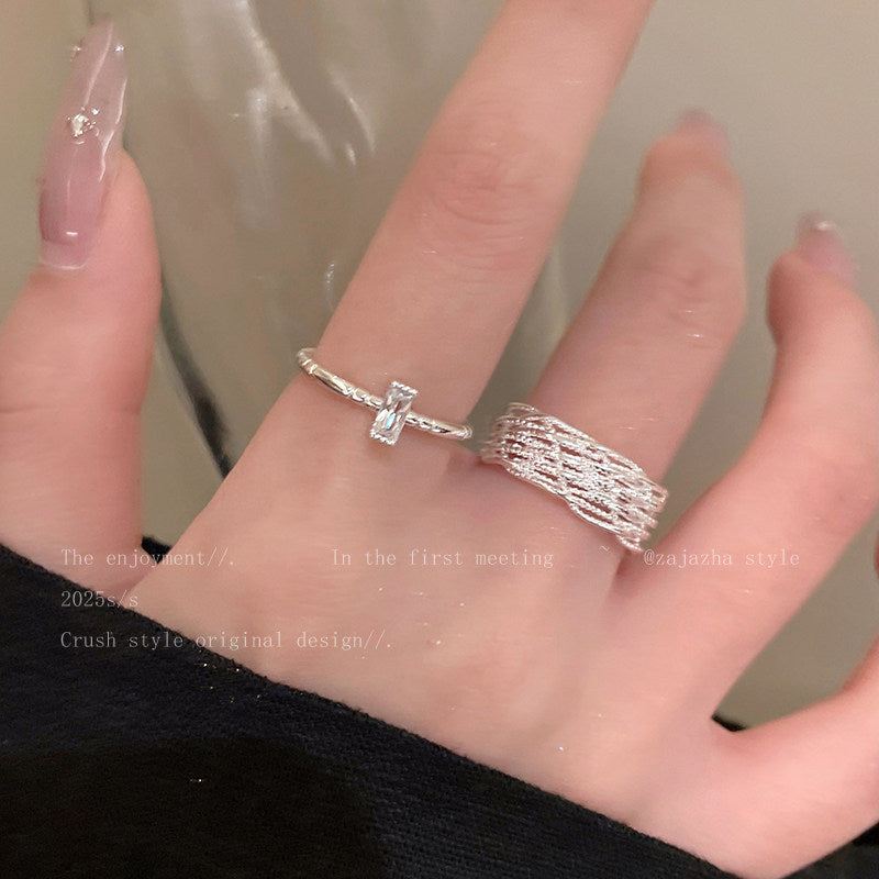 Women's Diamond Lines Sterling Sier Simple Fashion Rings