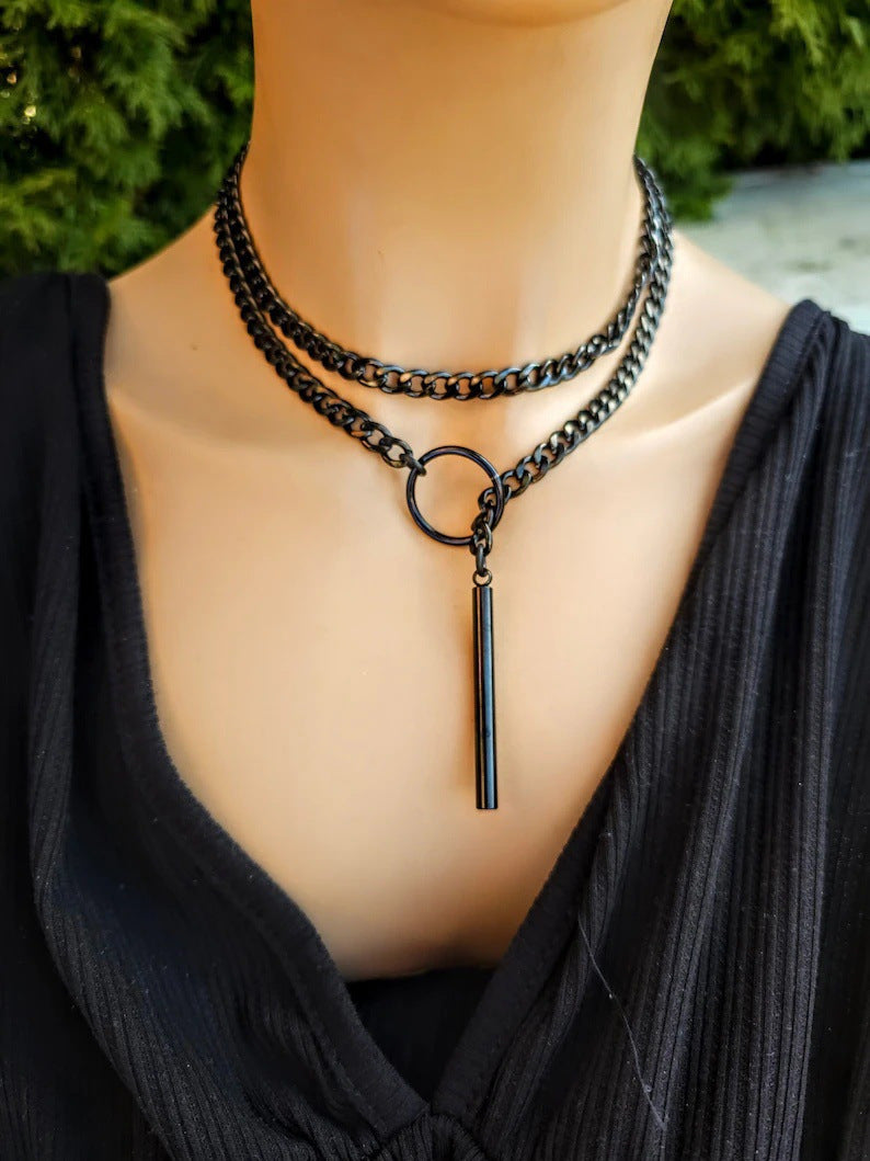 Punk Gothic Cuban Adjustable Love Heart Necklace