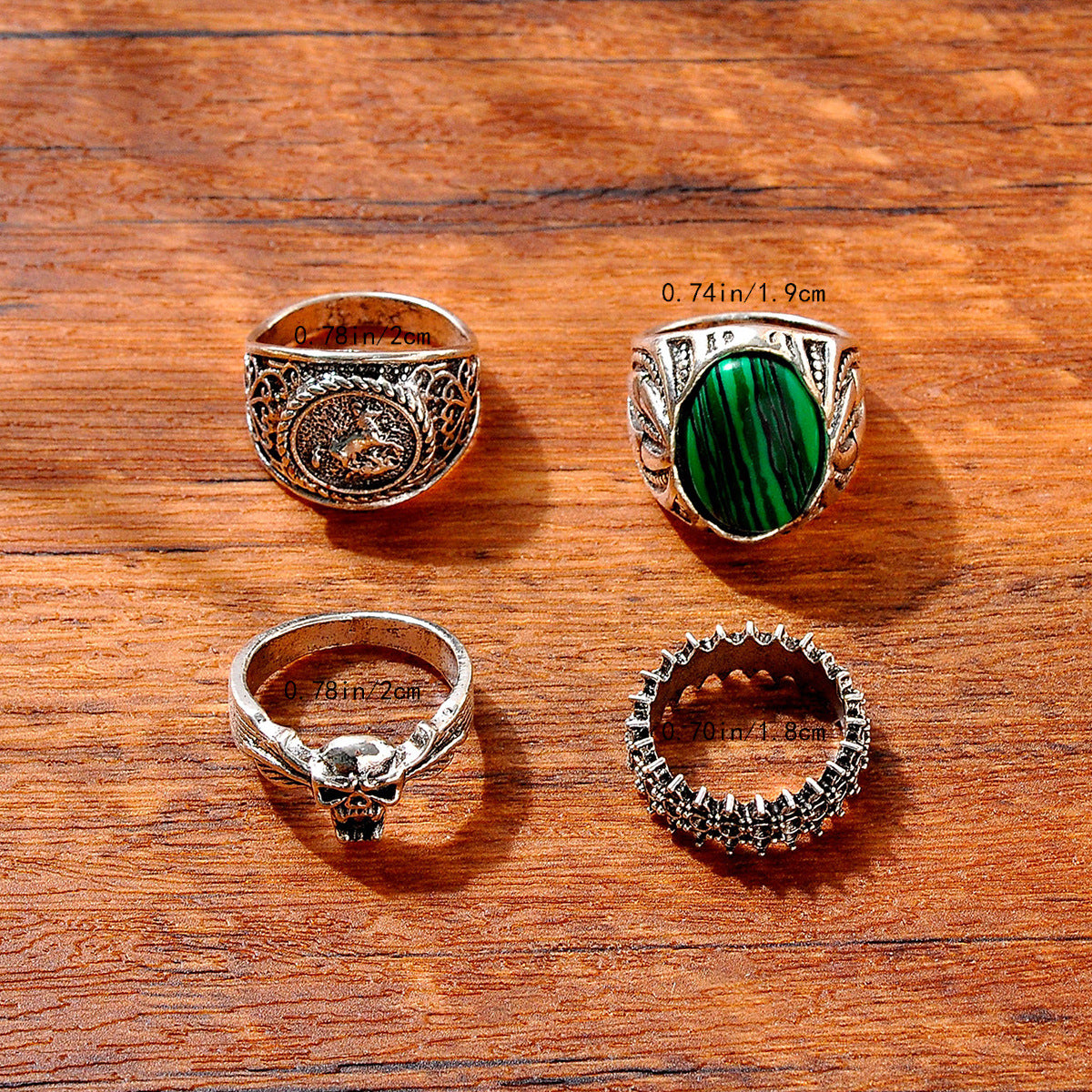 Malachite Horse Totem Flame Skull Personality Fashion Hip Hop Ring