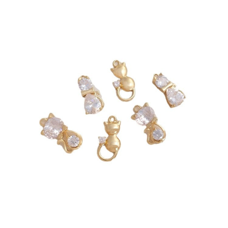 Bag Real Gold Inlaid Zircon Cat Pendants