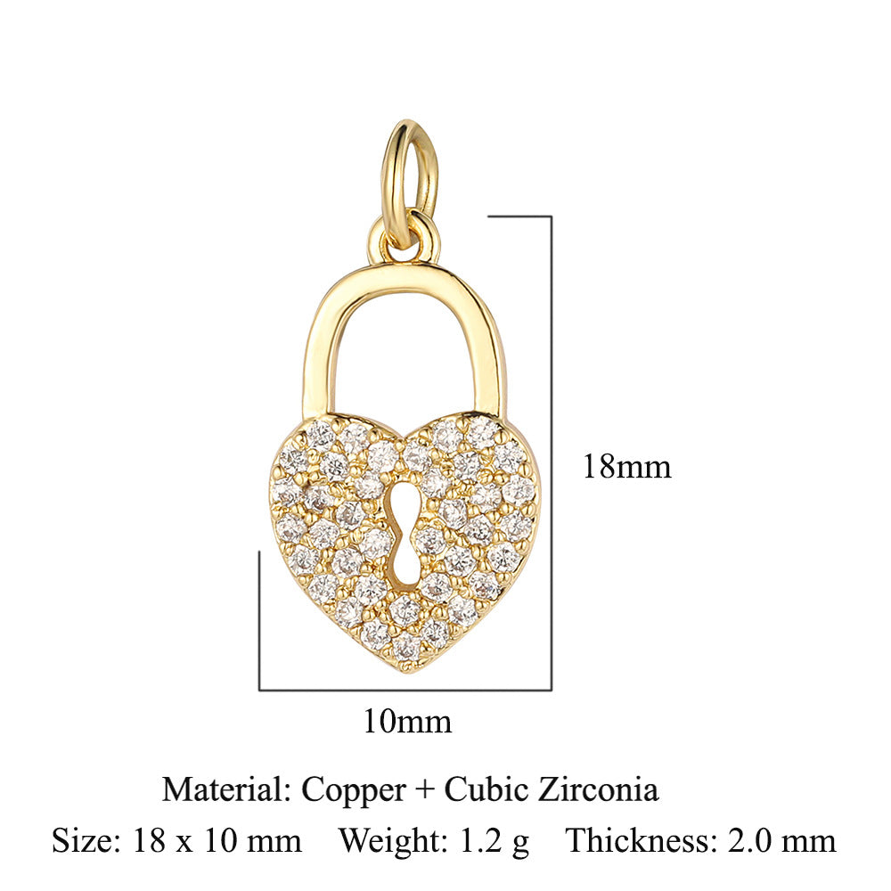 Peach Heart Lock Key Copper Zircon Pendants