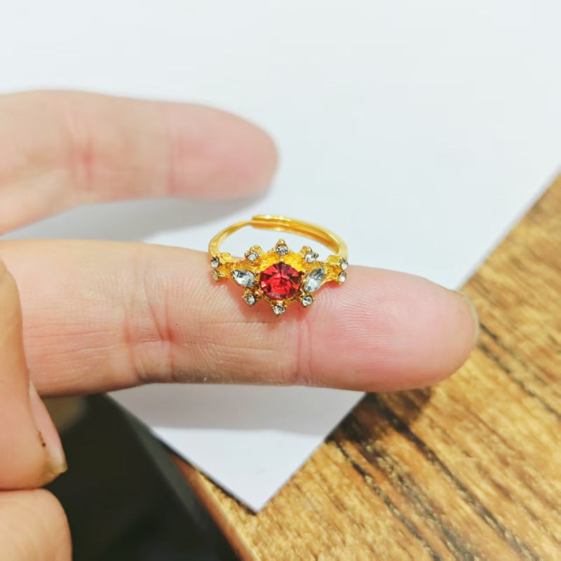 Shiny Diamond Female Brushed Blue Red Spot Drill Index Finger Ring
