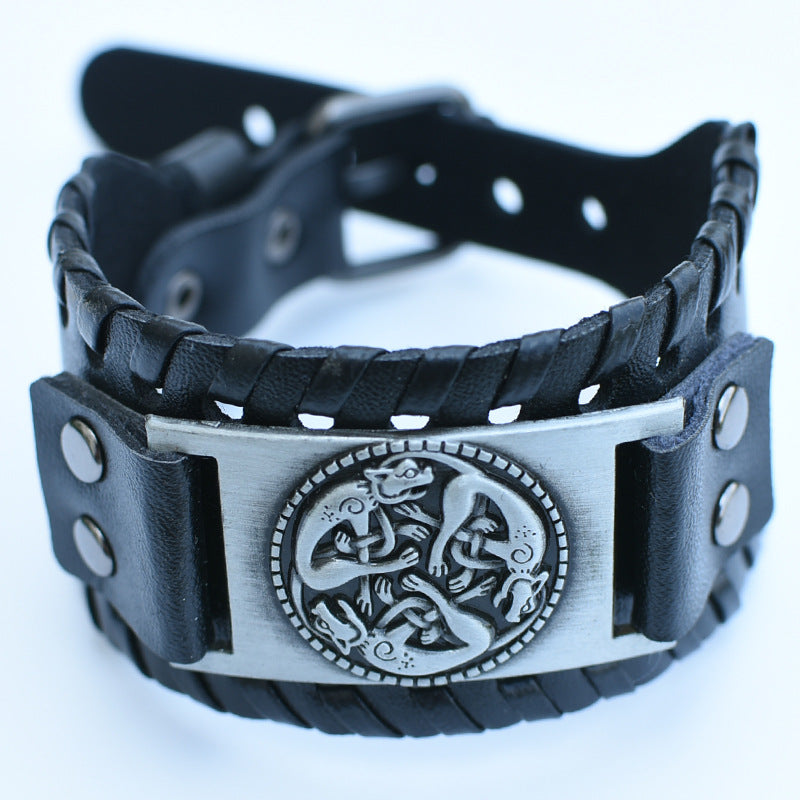Men's Retro Viking Totem Leather Wolf Head Bear Claw Gossip Lucky Bracelet