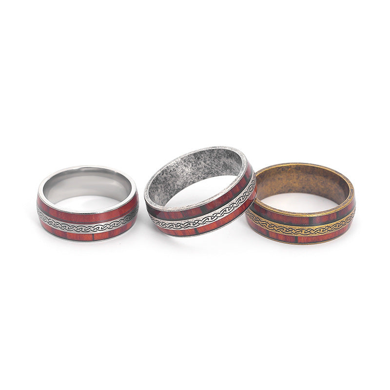 Retro Viking Rune Two-tone Wood Leather Rings