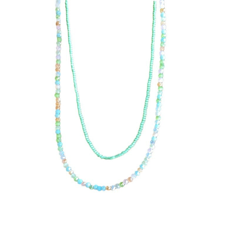 Mambo Green Beaded Female Summer Double Layer Twin Seaside Dopamine Necklaces