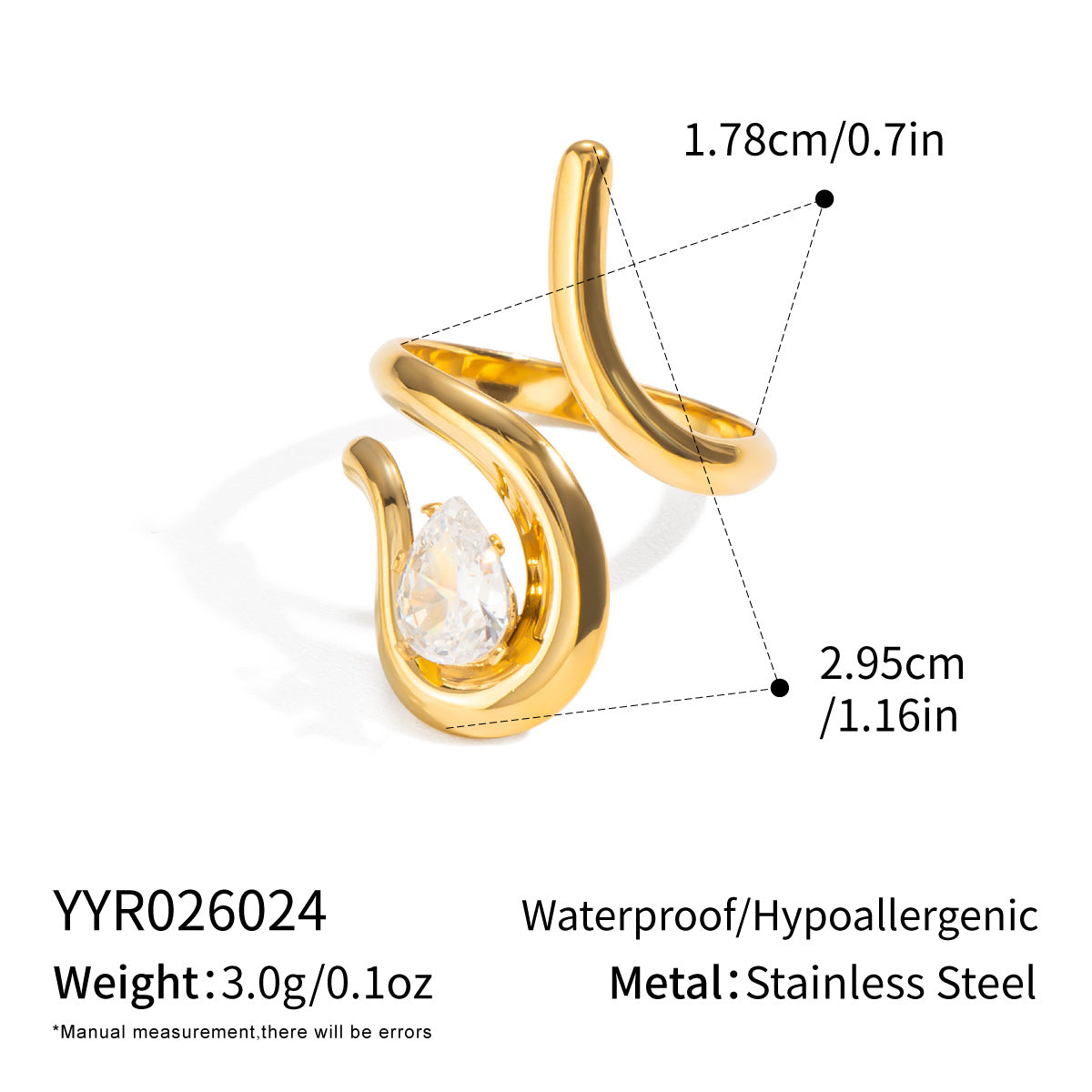 Ling Exaggerated Irregular Geometric Open Vacuum Gold Plating Personality Rings
