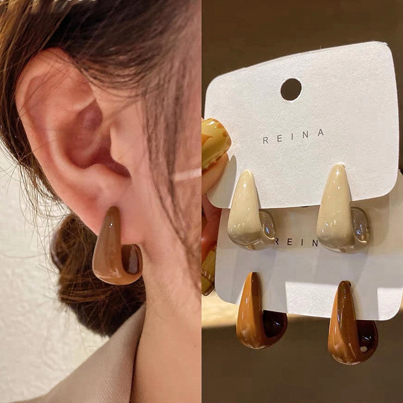 Ear Gentle Style Milk Tea Sier Needle Stud Earrings