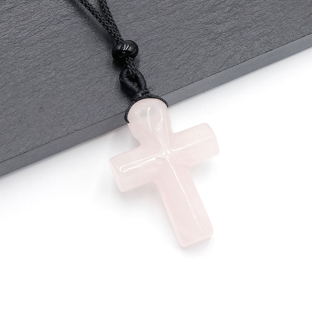 Natural Crystal Thanksgiving Gift Agate Woven Stone Cross Pendants