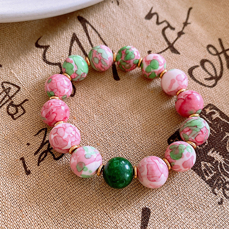 French Retro Smiley Face Bamboo Artificial Jade Personality Trendy Light Bracelets