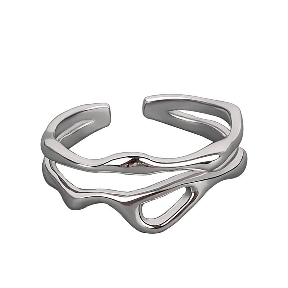 Women's Korean Style Niche Design Free Shape Irregular Curve Bar Open Ring