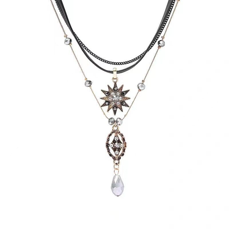 Women's Crystal Leather Fashionable Simple Exquisite High-grade Clavicle Chain Necklaces