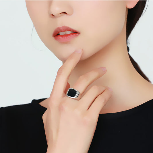 Women's & Men's Personality Black Epoxy Square For Geometric Smooth Opening Rings