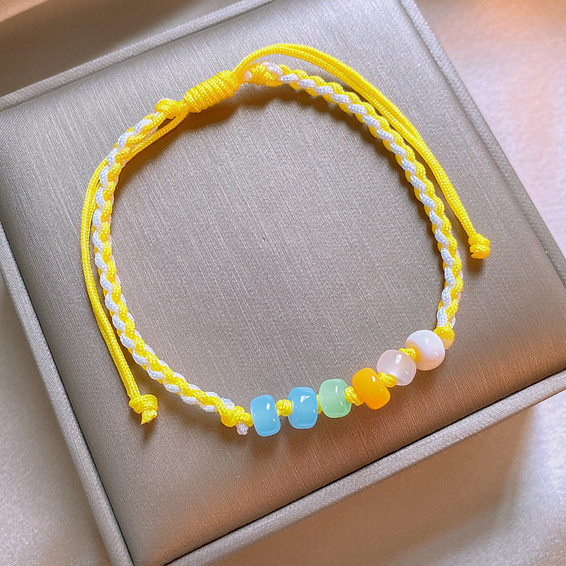 French Retro Smiley Face Bamboo Artificial Jade Personality Trendy Light Bracelets