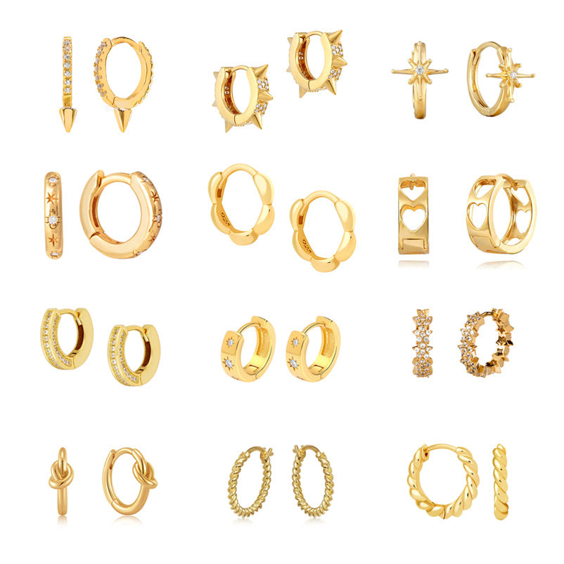 Sier Needle Light Luxury Geometric Inlaid Zircon Ear Simple Fashion Earrings