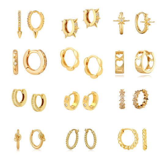 Sier Needle Light Luxury Geometric Inlaid Zircon Ear Simple Fashion Earrings
