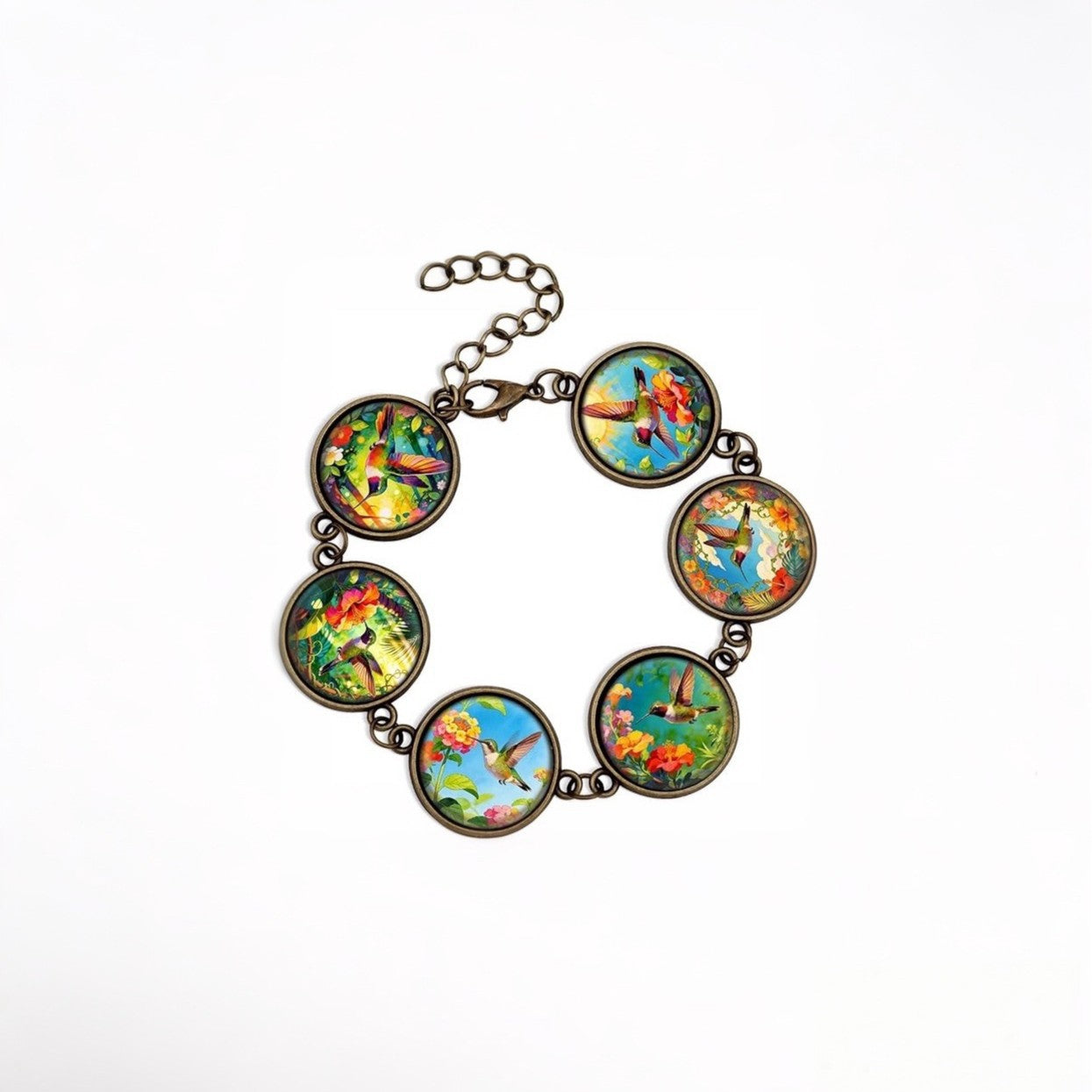 Women's Hummingbird Time Stone Vintage Bronze Adjustable Bracelet