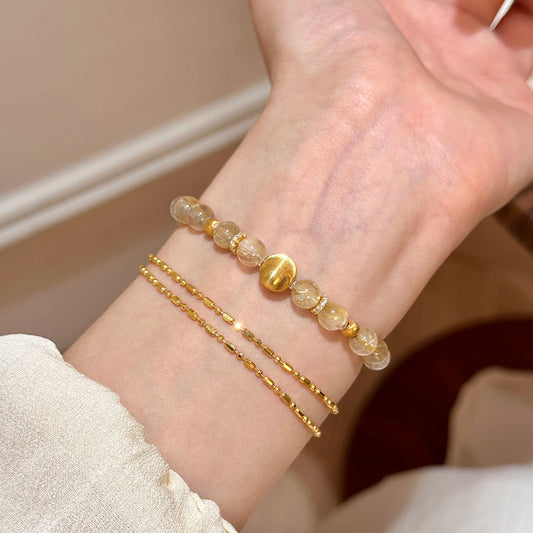 Women's Cat Eye Natural Citrine Gold Rutilated High-grade Beaded Light Luxury Bracelets