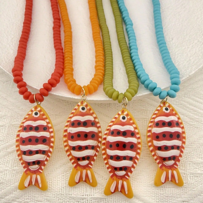 Women's Summer Exaggerated Beach Handmade Small Fish Beaded Colorful Necklaces