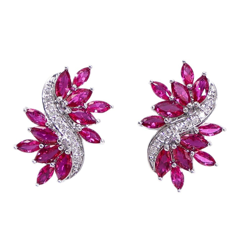 Women's Light Luxury Ice Flowers High-grade Red Corundum Fashion Elegant Wedding Stud Earrings