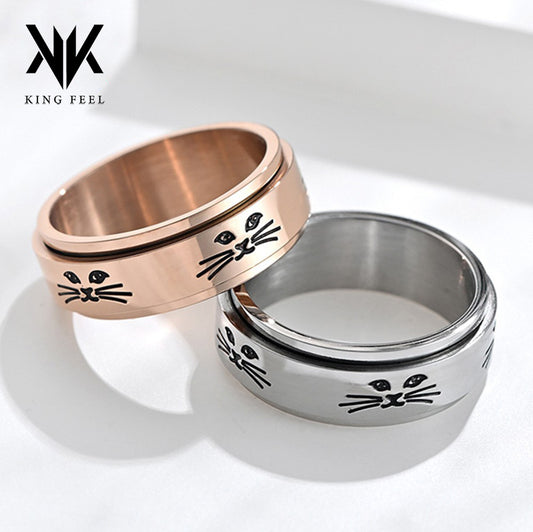 Steel Rotatable Cat Alien Cute Face Ring