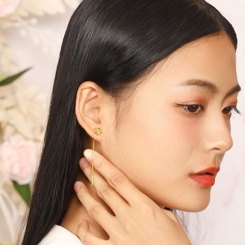 Women's Flowers Vietnam Placer Gold Simple Long Little Flower Fashion Ear Line