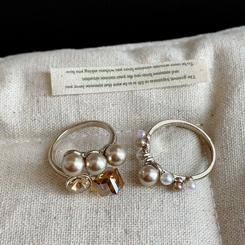 Champagne Gold Pearl Crystal Female High Sense Affordable Luxury Fashion Ring