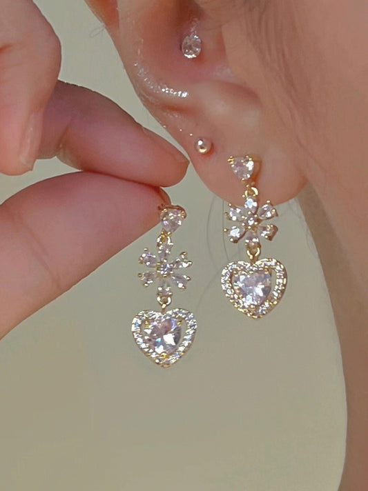 Heart Female Super Flash Zircon Ear Clip Earrings