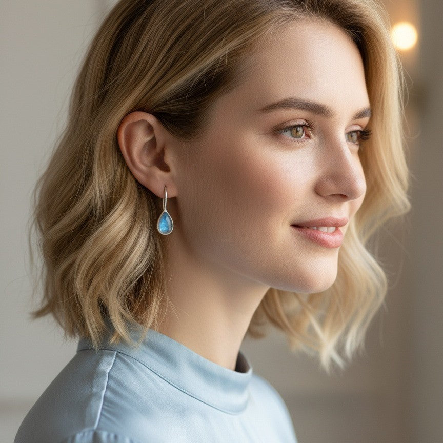Water Drop Moonstone Ear Hook Simple Light Luxury Premium Stud Earrings
