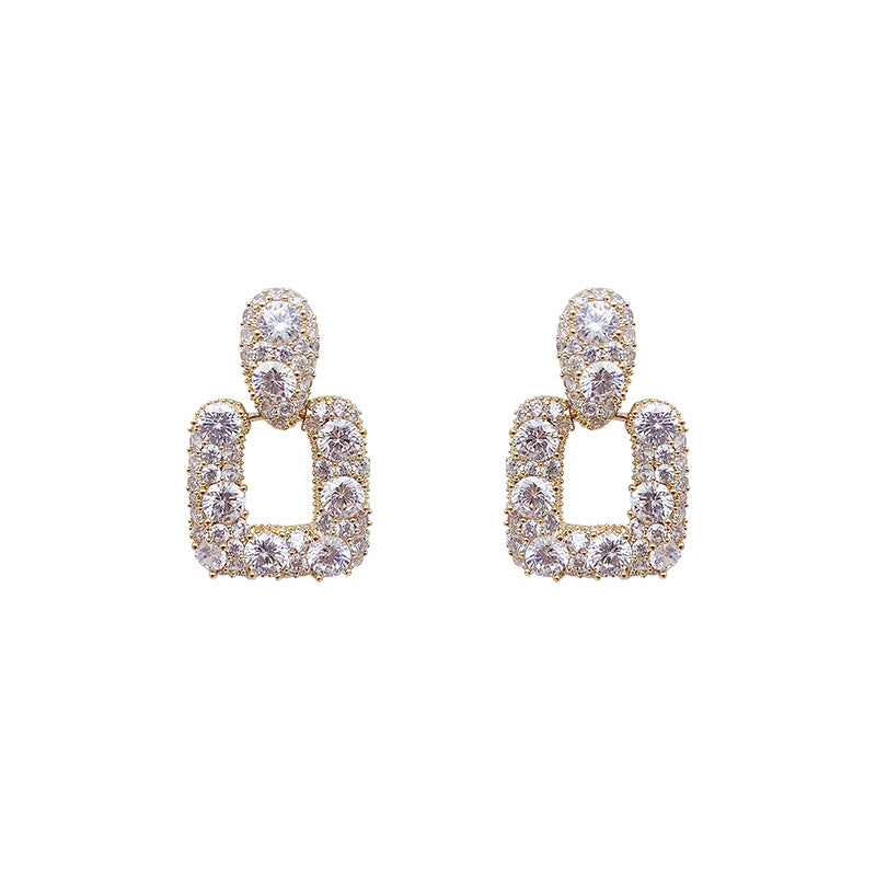 Sier Needle High-grade Square Trendy Retro Style Stud Earrings