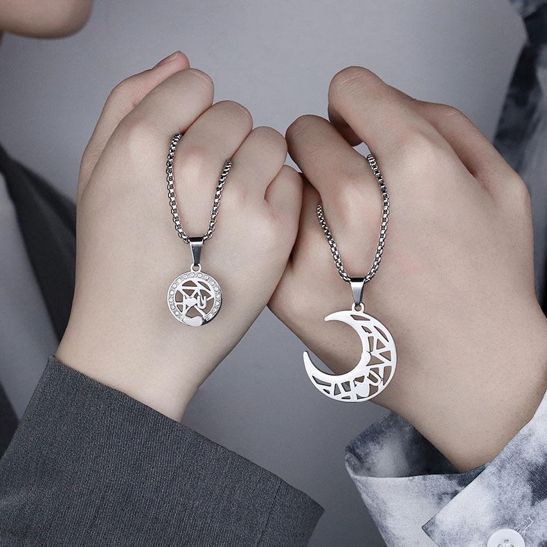 Style Sun Moon Letter Splicing Trendy Titanium Steel Chain Necklaces