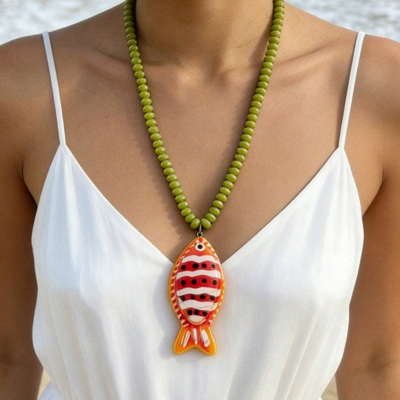 Women's Summer Exaggerated Beach Handmade Small Fish Beaded Colorful Necklaces