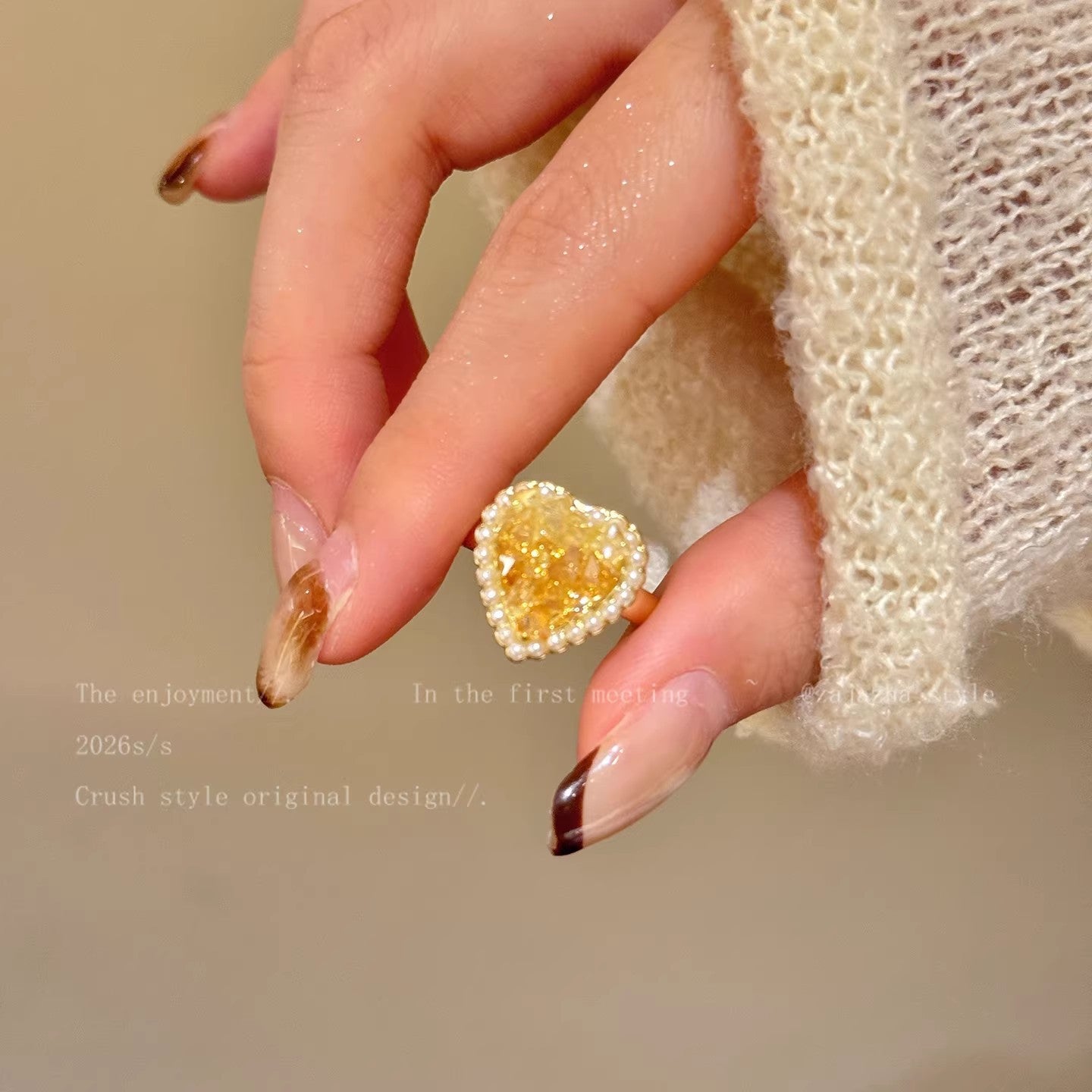 Women's High-grade Orange Gradient Love Heart-shaped Design Index Finger Twin Ring