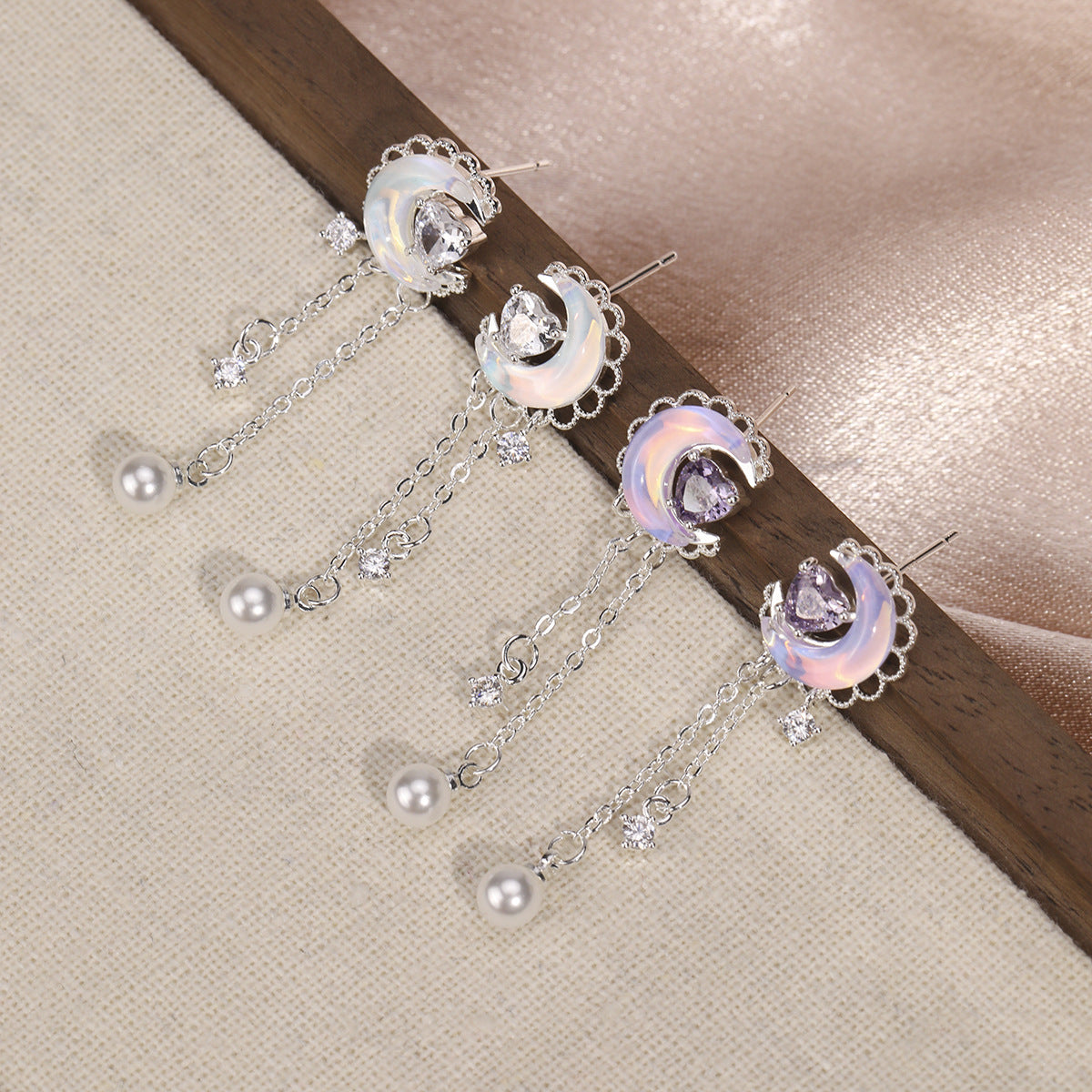Women's Star Ear Sterling Sier Vintage Mori Style Zircon Niche Moonstone Stud Earrings