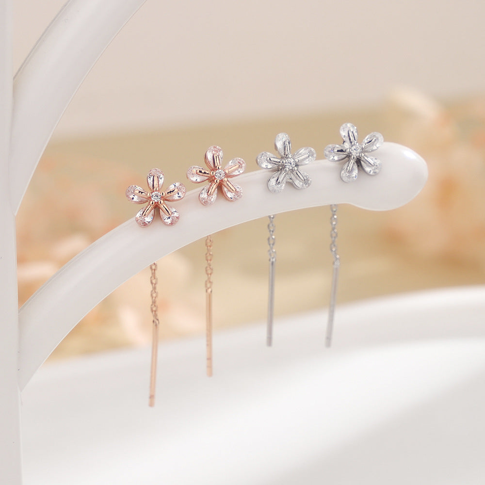 Flower Zircon Thread Financial Vae Gold Style Earrings