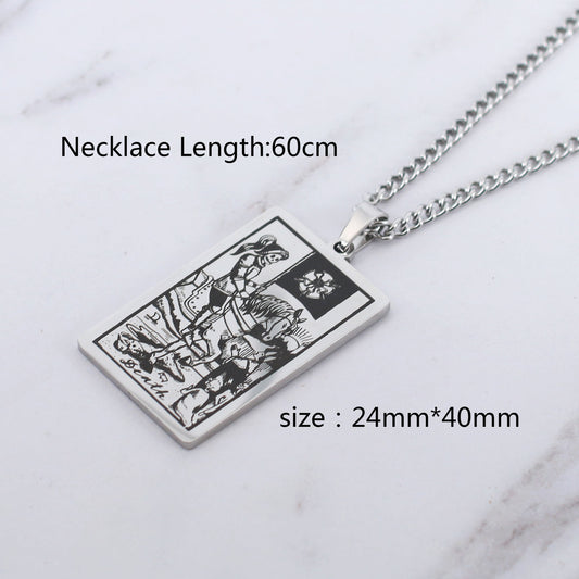 Zhang Tarot Titanium Steel Retro Rectangular Necklaces